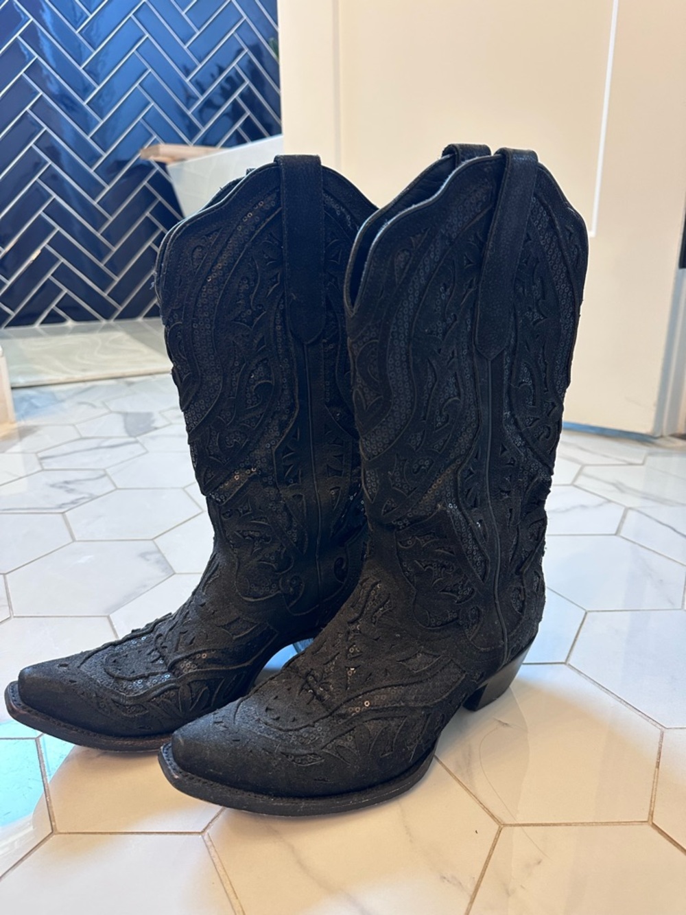 J.B. Dillon Black Western Leather Cowboy Boots